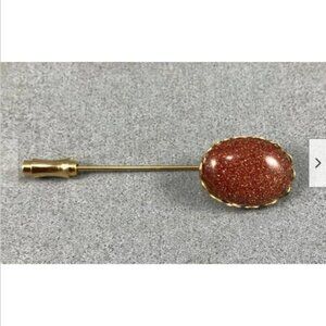 Vintage Gold Tone Sunstone Stick Lapel Scarf Tie Pin Brooch